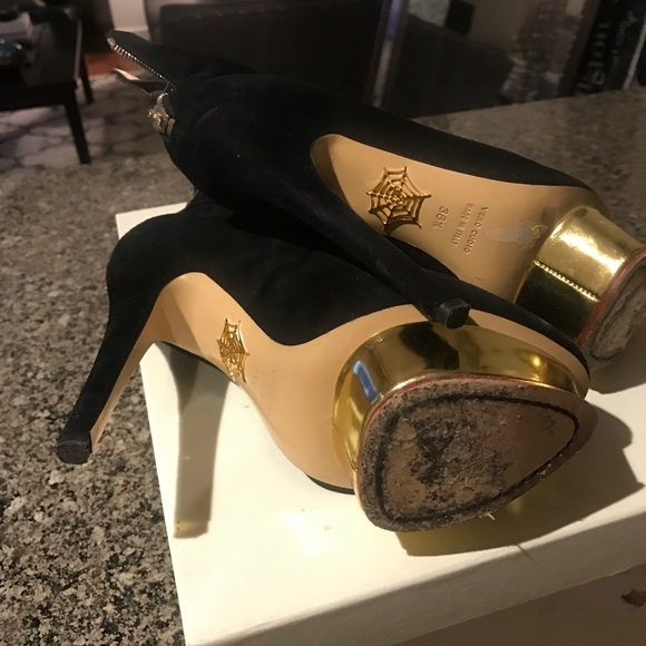 CHARLOTTE OLYMPIA Lucinda Black Suede Gold pltform - Picture 4 of 6